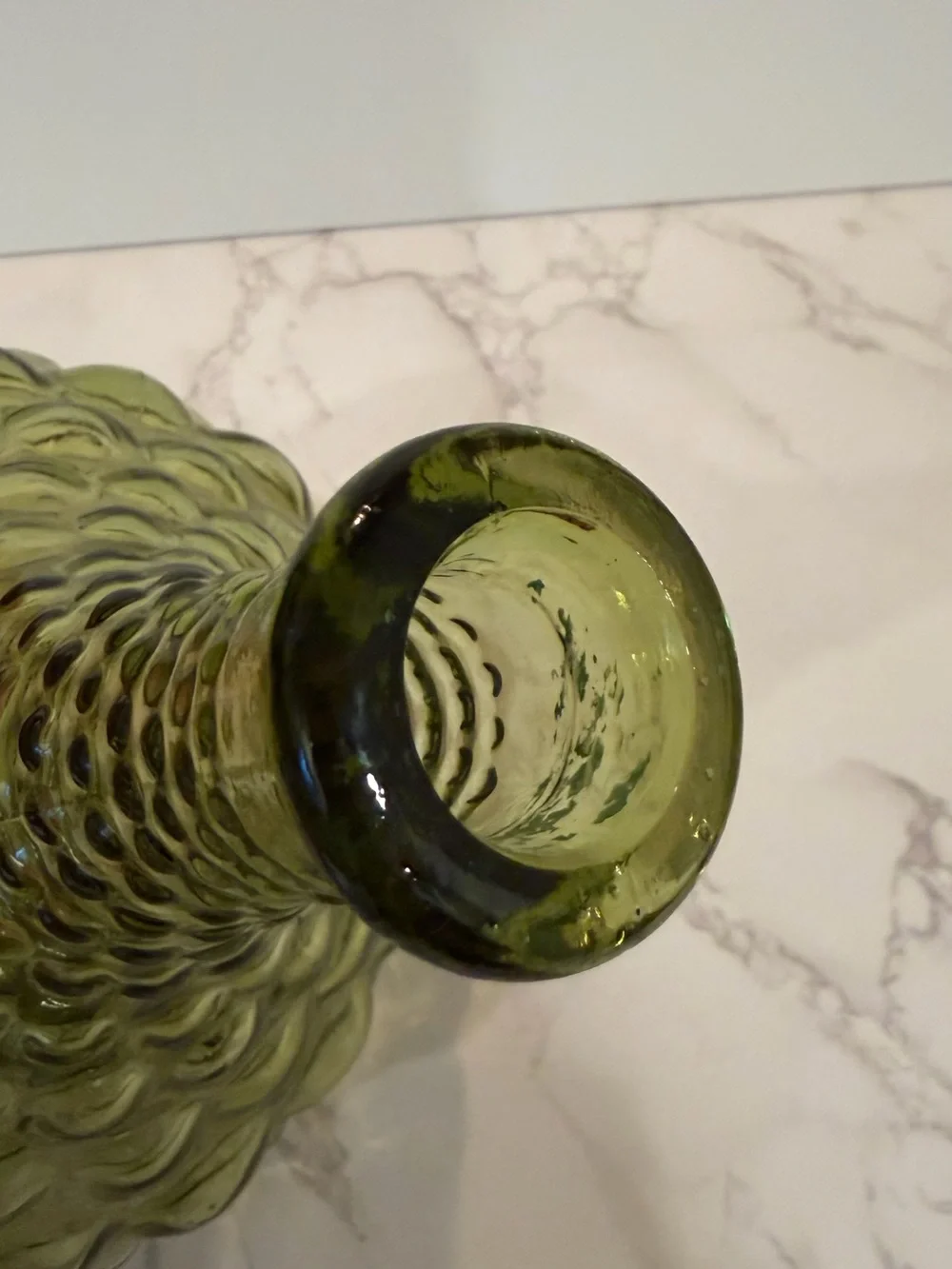 MCM Vintage Green Hobnail Bubble Glass Decanter Genie Bottle w Stopper 16”